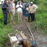 The project team visiting a farmer using pump on the tributary of the River Buzi, Sofala Province, Mozambique The project team visiting a farmer using pump on the tributary of the River Buzi, Sofala Province, Mozambique